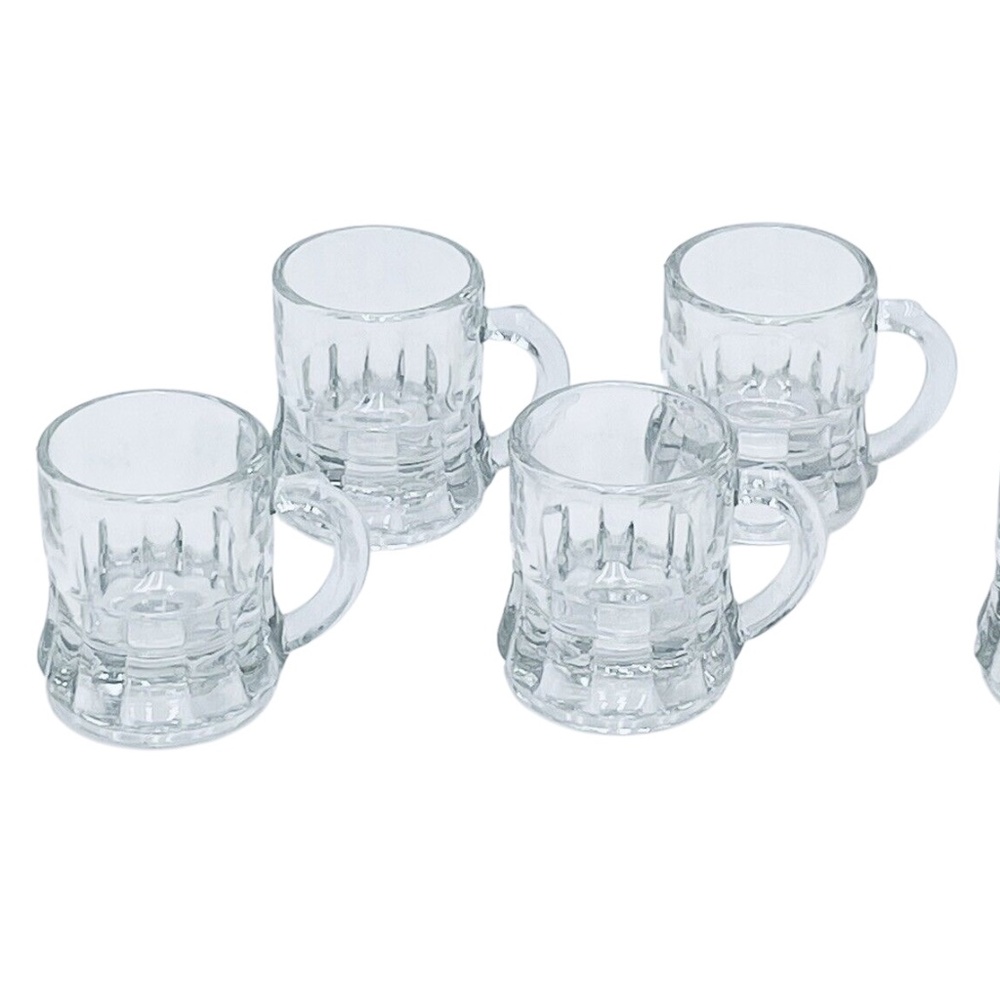 Vintage Federal Glass Lot‎ of 4 Mini Beer Mugs Mug Shot Glasses Clear Glass
